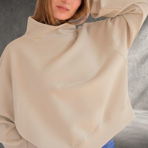 Sweat-shirt à col montant gris rétro style universitaire américain, personnalisé avec logo, en molleton bouclette surdimensionné, vente en gros - Product Image 2