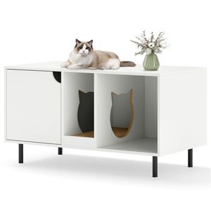 Smart <b>Cat</b> Litter <b>Box</b> Enclosure Luxury Rectangle Plastic and Wood Large Capacity with XL Size for Living Room White <b>Cat</b> Theme - Product Image 2