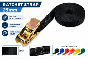 Commercial 25mm Ratchet Tie Down Belt 800kg High Tensile Polyester with <b>S</b> <b>Hooks</b> for Truck Cargo Lashing OEM Supply - Product Image 4