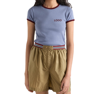 เสื้อยืดผู้หญิงทรงเข้ารูป ผ้าฝ้าย แต่งขอบตัดกัน สไตล์ลำลอง สตรีทแวร์ OEM เจอร์ซีย์ คุณภาพพรีเมียม เสื้อฤดูร้อน รับผลิตแบรนด์ส่วนตัว - Product Image 1