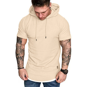 <b>Men's</b> Regular Fit Hooded <b>Short</b> <b>Sleeve</b> Fleece T-Shirt Pocket Beige 100% Cotton Casual Winter Wear Breathable Quick Dry High - Product Image 1