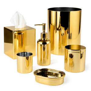 Gold Bathroom Accessory Wholesale Electroplated Ceramic 5-Piece Bath Ensemble With Hammered Soap Dispenser & <b>Toothbrush</b> <b>Holder</b> - Product Image 6