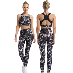 Women's Yoga Set 2-Piece Fitness Wear Sportswear Stand Neckline Drawstring Closure Elastic Waist Front Logo Quick Dry Breathable - Product Image 4