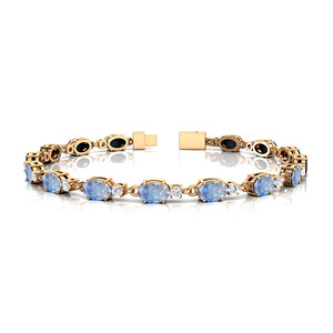 สร้อยข้อมือทอง 14K ประดับมูนสโตนทรงรีสีรุ้งธรรมชาติ พร้อมเพชรเม็ดกลม ดีไซน์หรูหรา คุณภาพสูง เหมาะสำหรับงานปาร์ตี้ ใช้ได้ทั้งผู้หญิงและผู้ชาย - Product Image 3