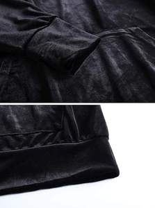 Hot Selling Customized Logo Designer Black <b>Velour</b> Velvet Hoodie Plus Size Pullover Hoody Breathable Drop Shoulder Pockets Hoodie - Product Image 3
