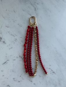 Elegant Handmade Embroidered <b>Bag</b> <b>Charm</b> Keychain with Detailed Beads for Stylish Purse Decoration - Product Image 3