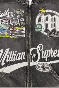 Hoodie à capuche tendance, effet délavé, coupe oversize, personnalisable, style vintage, pour homme, avec fermeture éclair intégrale et imprimé graphique - Product Image 5