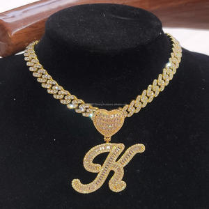 Pendentif en moissanite avec initiale « K », collier hip-hop, chaîne personnalisée avec lettres brillantes, bijoux pour homme - Product Image 1