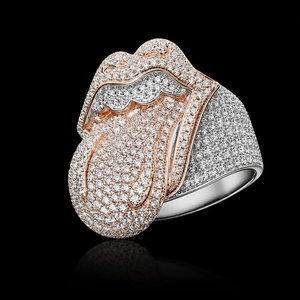 Anillo de Moissanita con Forma de Lengua, Dos Tonos, Plata y Oro Rosa, Banda de Diamantes Cultivados en Laboratorio, Joyería de Diseño, Regalo - Product Image 1