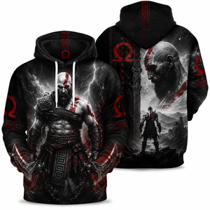 เสื้อฮู้ด Kratos Warrior Storm – ดีไซน์ชุดเกราะนักรบสปาร์ตันในตำนาน พิมพ์ลายพรีเมียมทั่วตัว เสื้อพูลโอเวอร์แนวสตรีทแวร์สำหรับเกมเมอร์สุดเท่ - Product Image 4