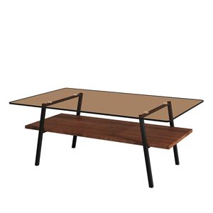 Modern Rectangle Coffee <b>Table</b> with <b>Brown</b> Tempered Glass Top and Black Metal Legs for Living Room - Product Image 5
