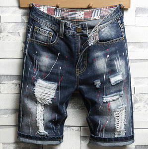 Nouveaux shorts en jean stretch décontractés pour hommes avec fermetures éclair, bleu/noir, 100 % coton respirant, taille mi-haute - Product Image 3
