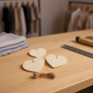 Etichette in Legno a Forma di Cuore Ilan 5x0,5 Cm con Cordino in Iuta, 6 Pezzi per Etichettatura Indumenti - Product Image 2