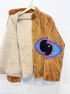 Chaqueta Vintage de Terciopelo Marrón Bordada con Patrón de Ojos, Manga Larga, Cuello Alto, Estilo Bohemio, Ropa de Abrigo de Invierno para Mujer - Product Image 5