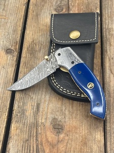 Handmade Damascus Steel Folding Pocket Utility Knife Wood Handle <b>Drop</b> Point Blade Survival TR8885 3-Year Warranty TARJ - Product Image 4