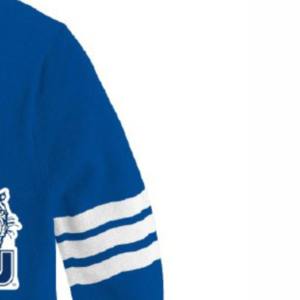 Cárdigan informal azul real de punto trenzado con logo frontal de algodón y poliéster para mujer, estilo Letterman de hermandad - Product Image 4