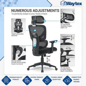 Chaise de bureau ergonomique professionnelle MATAR de qualité supérieure avec dossier haut et accoudoirs 3D Soft-Touch - Product Image 5