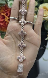 925 Silver Luxury Rhodium Plated Marquise Pink Color Stone Clover <b>Infinity</b> VVS Moissanite Flower Link Box Clasps Gift <b>Bracelet</b> - Product Image 3