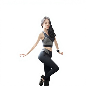 Ensemble de yoga 2 pièces pour femme, couleur unie, haut court dos nageur à col carré et legging mi-long, anti-transpiration et respirant - Product Image 2