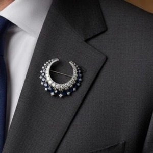 Broche Épingle Diamant Lune Croissante Saphir Bleu Style Victorien Plaqué Or 14K Argent Certifié Mariage Céleste 6-7CT Femme - Product Image 3