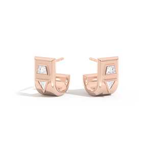 Paire de boucles d'oreilles demi-cercle géométriques en or massif 10K 14K 18K avec diamants de laboratoire sertis en clos, pour femme, vente en gros, personnalisables, pour mariage et soirée - Product Image 4