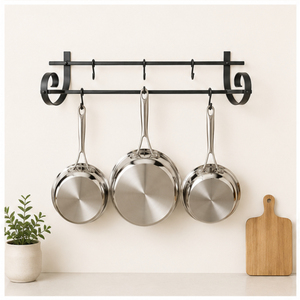 Wall Mounted Wrought Iron Kitchen Utensil Rack with Sliding <b>Hooks</b> Pot and Pan Organizer Black Metal Rail for Kitchen Storage - Product Image 2
