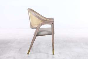 Silla de Comedor Escandinava Contemporánea de Madera Maciza con Tapicería de Lana Gris Claro de Primera Calidad y Patas de Caoba, Muebles para Comedor - Product Image 5
