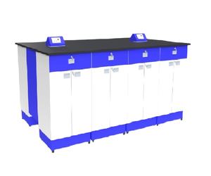 Banco de trabajo de laboratorio modular con tomas de corriente, cajones de almacenamiento y armarios para una configuración y organización avanzadas del laboratorio - Product Image 1