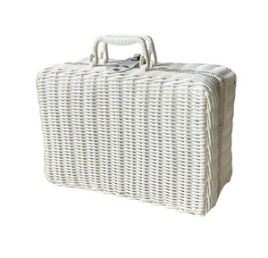 Cute Mint Green Rattan Woven Suitcase <b>Basket</b> with <b>Handle</b> - Decorative Handmade Vintage Picnic Trunk for Kids Nursery - Product Image 2