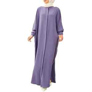 Venta al por Mayor de la Última Moda en Ropa Islámica de Oriente Medio, Abaya Musulmana Holgada y Elegante, Kaftan de Color Sólido, Talla Grande, Manga Murciélago - Product Image 5