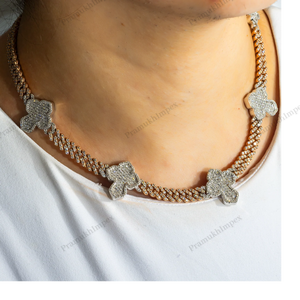 Chaîne cubaine en argent 925 plaqué or 7 mm 20 pouces, vente en gros, moissanite VVS, collier pour homme hip-hop trois tons glacé - Product Image 2