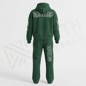 Ensemble de survêtement vert pour homme à capuche, longueur intégrale, en coton, style streetwear, avec imprimé 111 et logo, pour l'automne - Product Image 2