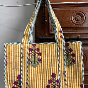 Handmade Vintage Indian Cotton Floral Shoulder <b>Bag</b> Women Hand Block Printed Quilted Tote <b>Bag</b> Zipper Closure Beach Summer Winter - Product Image 4