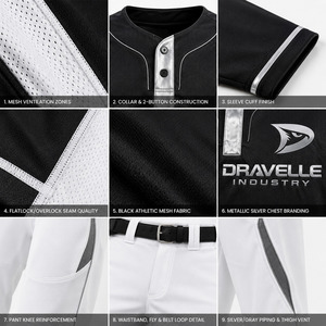 Wholesale OEM Custom Men's Black Silver Baseball Softball Jersey White Performance <b>Pants</b> Embroidered Team Logo Uniform Set - Product Image 6