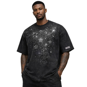 Camisetas personalizadas para hombre con diseño de estrella de diamantes de imitación de 250 GSM, estilo oversize, lavado ácido, algodón, ropa urbana, venta al por mayor, proveedor OEM personalizado - Product Image 1