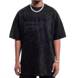 เสื้อยืดโอเวอร์ไซส์ผ้าฝ้ายถัก 100% พิมพ์ลายโลโก้ด้วยเทคนิค DTG ปี 2026 ขายส่งแบบกำหนดเอง ประดับด้วยคริสตัล กันยับ สไตล์วินเทจ ล้างสีแบบ Stone Washed พร้อมดีไซน์ Distressing - Product Image 1