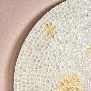 Elegant Round Mother Of Pearl <b>Wall</b> Decor Floral Pattern <b>Wall</b> Art Plate <b>Wall</b> Hanging Flower Capiz Decoration Home Accent - Product Image 2