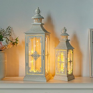 White Iron Waterproof <b>Lanterns</b> with Flameless <b>Candle</b> Light for Wedding Home Decoration - Product Image 6