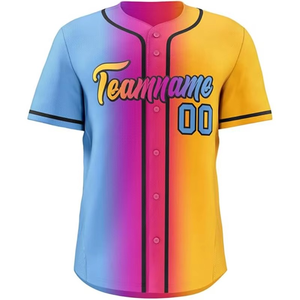 Camiseta de Béisbol Clásica para Hombre, Degradado Rosa y Amarillo, Nombre y Número Personalizables, Uniforme Deportivo, Ropa de Equipo - Product Image 5
