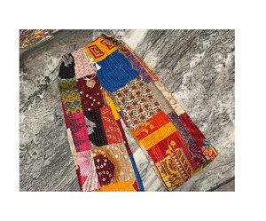 Pantalones Anchos de Algodón con Patrón de Parches Kantha, Hechos a Mano, Unisex, Estilo Bohemio, Ecológicos y Transpirables, Pantalones Indios para Mujer - Product Image 1