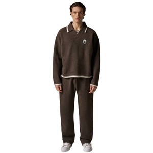 Pull en maille pour homme, marron, manches longues, col boutonné texturé, pull décontracté d'hiver, mélange de coton - Product Image 6