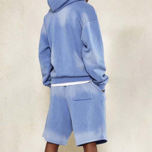 Ensembles de survêtements courts pour hommes, personnalisés, d'été, unisexe, en coton, deux pièces, effet délavé à l'acide - Product Image 2