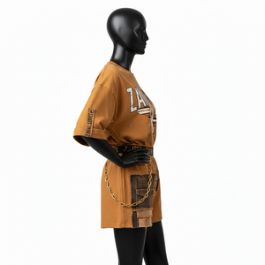 Ensemble t-shirt et short pour femme, coton molletonné premium 240 GSM, tissu doux et respirant, panneau contrastant, impression thermique personnalisée, ensembles pour femmes - Product Image 4