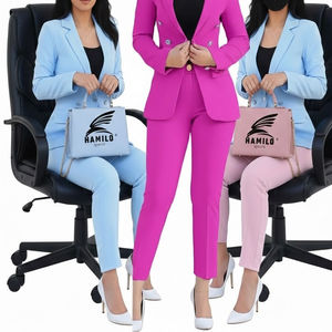 Conjunto de Blazer y Pantalones Slim de Último Diseño, Cierre Cruzado con Botones, Tejido de Algodón y Poliéster, Traje Formal de Negocios para Mujer - Product Image 1