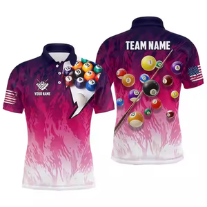 Camisetas polo reversibles para hombre con impresión por sublimación 3D personalizadas al por mayor de fábrica, jersey profesional para equipos de billar y pool - Product Image 3