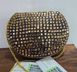 Bolso de mano vintage para novias, con mosaico de espejos, tipo clutch para mujer, hecho a mano con pedrería Kundan metálica, bolso cruzado tipo bandolera. - Product Image 4