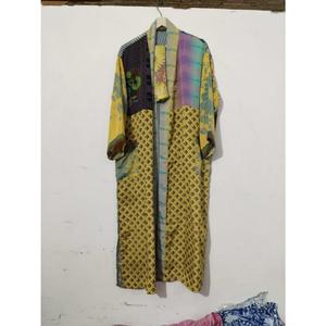 Luxury Summer Kimono Bikini Cover up Night Wear handmade patchwork Long Robe Handmade Indian Vintage Recycled Silk Sari Kimono - Product Image 5