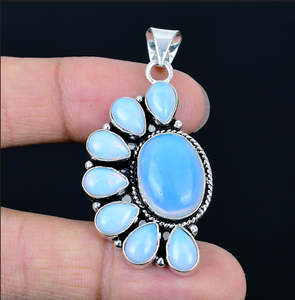 Natural Milk <b>opal</b> Gemstone Half Flower Pendant, Floral <b>Necklace</b>, 925 Silver Plated Jewelry, women's jewellery - Product Image 1