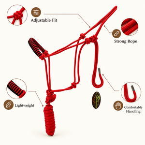 Cabestro de Caballo de Cuerda Roja Premium |   Ajustable, Resistente y Ligero |   Equipo de Equitación con Cuerda de Amarre para Montar a Caballo - Product Image 5