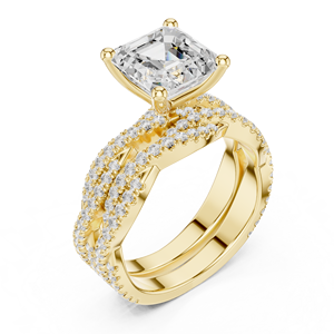 Anillo de diamante de laboratorio con corte Asscher de cuatro puntas en oro amarillo macizo de 14K con banda retorcida para fiestas y aniversarios. - Product Image 6